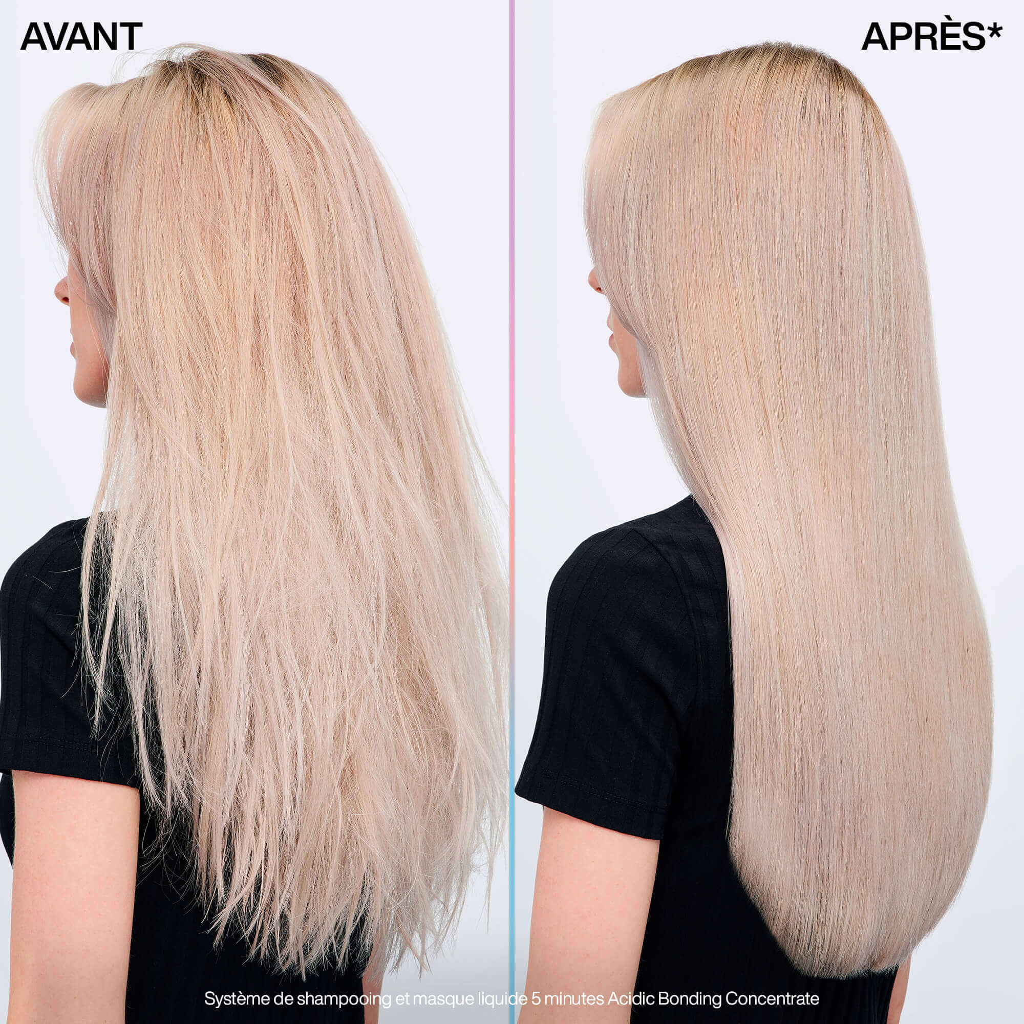 Avant, après du masque liquide 5 minutes Acidic Bonding Concentrate de Redken